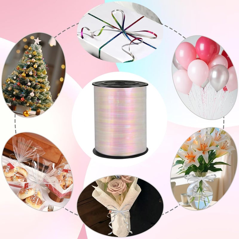 weizedm 500 Yards Iridescent White Ribbon, 1/5 Inch Christmas Curling RibbonsPerfect for Gift Wrapping,Balloon String, Party Decoration, for Florist Flower (1 Roll) - Image 4